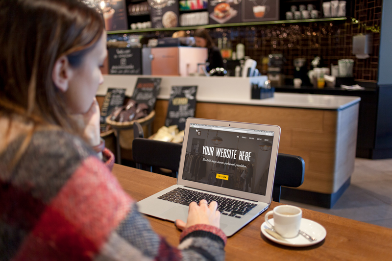 MacBook Air in the cafe – 8 photo mockups